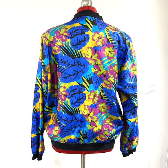 Retro 1980s silky bomber jacket zip front pockets 12 Impressions California USA - Picture 6 of 11